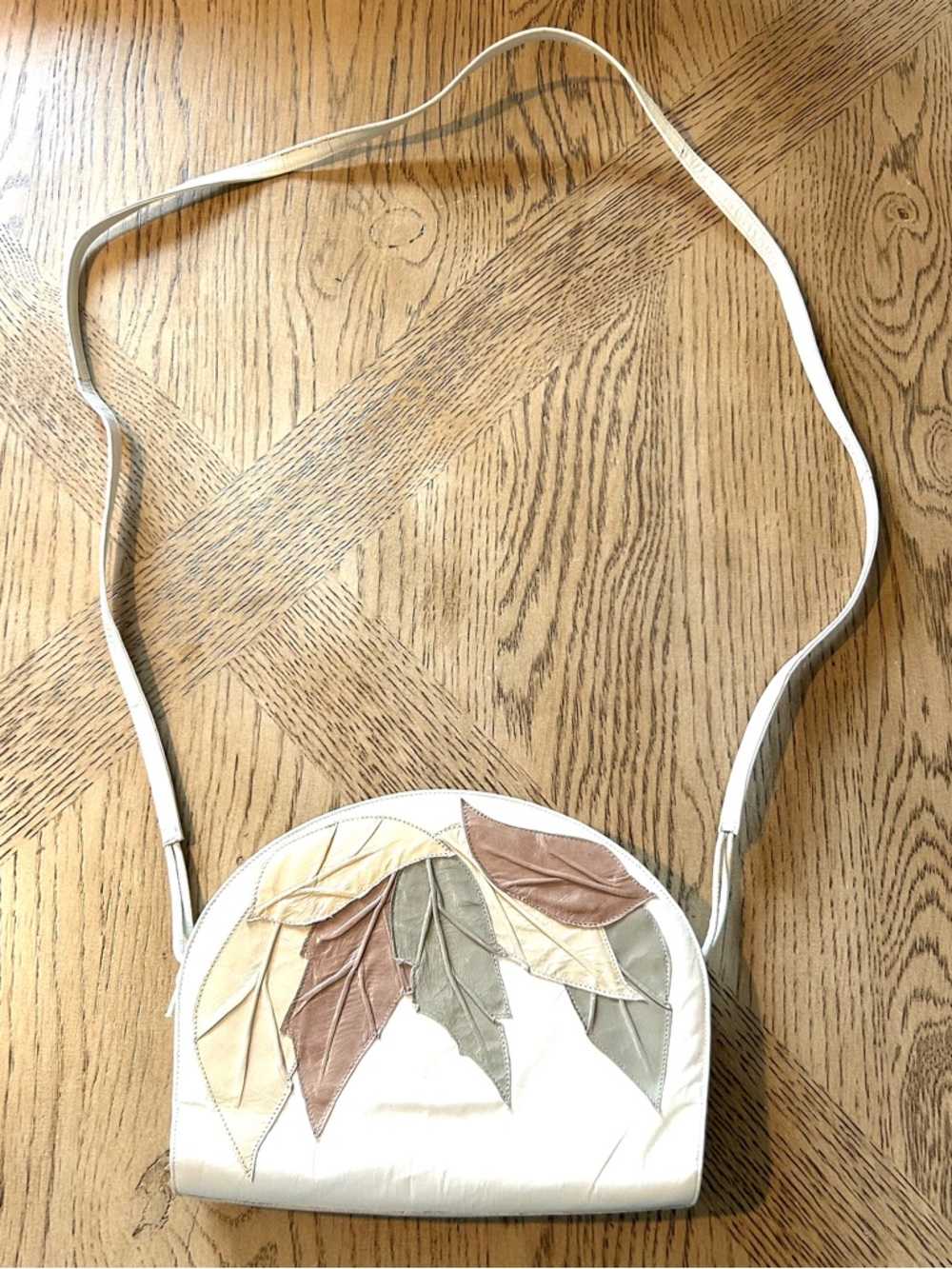 Purse Bag Paradox By Zalo Leather White With Colored Leaf Design Made In Spain